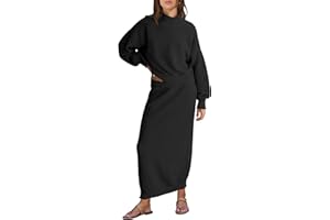 Caracilia Women's 2 Piece Outfits Sweater Skirt Sets Long Sleeve Oversized Tops Matching Maxi Skirts 2024 Knit Fall Dress