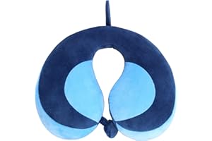 CUXFLS Kids Travel Pillow for Car Seat, Neck Chin Support for Resting Comfortably Supports Head 100% PP cotton inserted into pillowcase, Travel Accessories for Airplane, Car, Outg (DarkBlue+LightBlue)