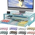 gianotter Computer Monitor Stand Riser, office organizer with Drawer, Office Organizers Storage for Classroom Office Supplies (Blue)