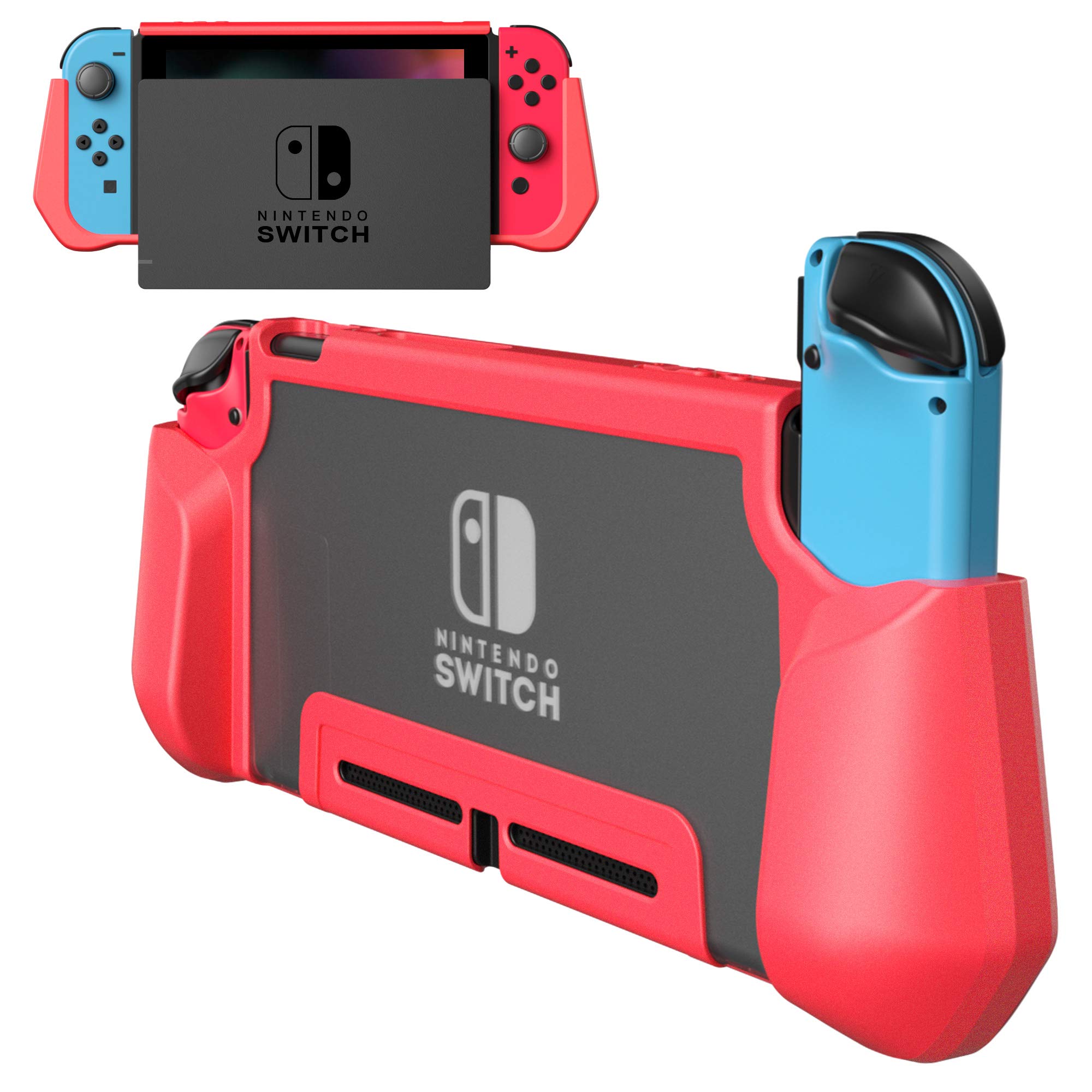 PZOZ Grip Case for Nintendo Switch 2 2025,Dockable Protective Case with Game Cards Slot TPU&PC Hard Cover Compatible with Switch 2 Grip (Red)