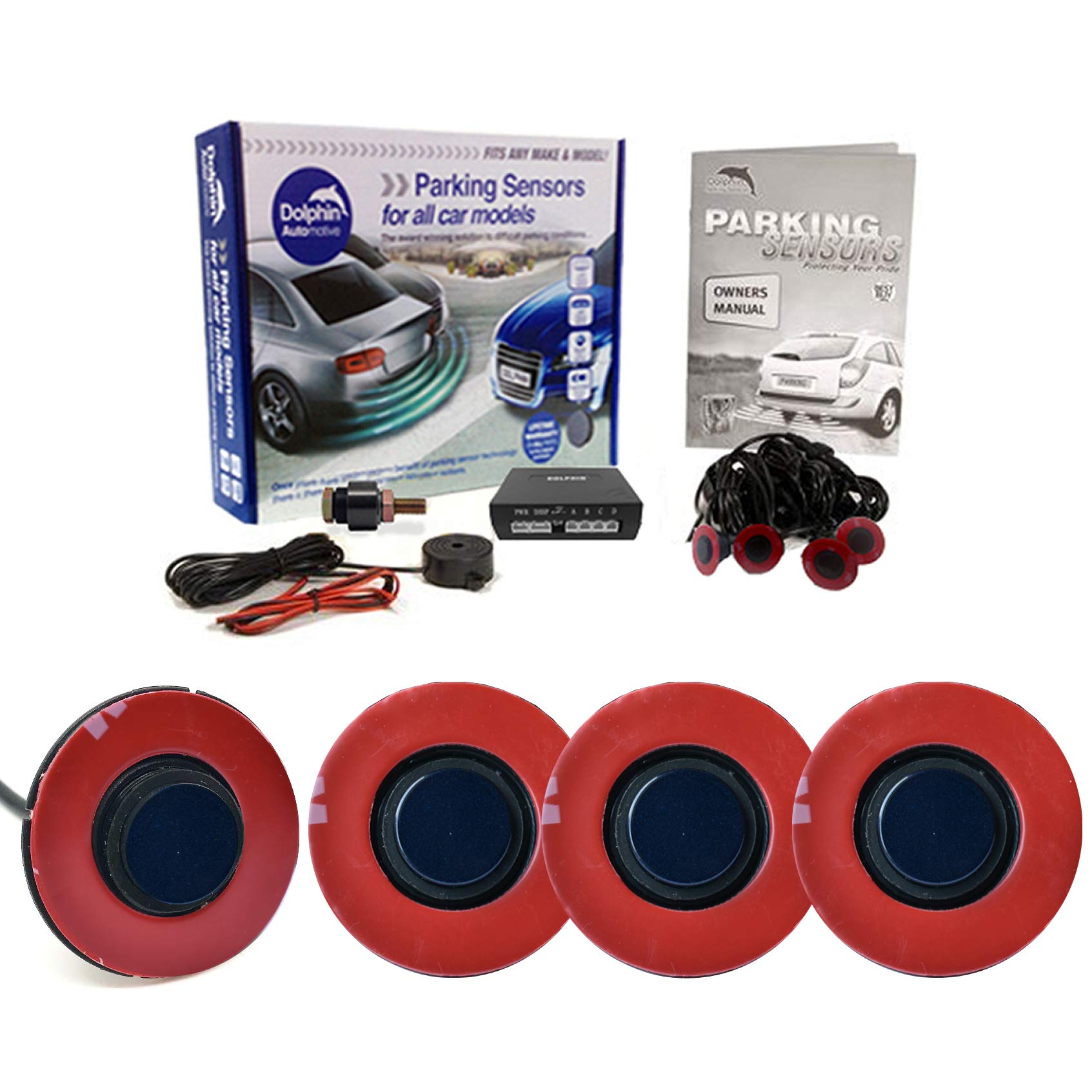 Dolphin Automotive DFM400 Reverse Parking Sensors Flush Mount OEM Style 4 Ultrasonic Radar Sensor Kit Audio Alert System - Sea Blue