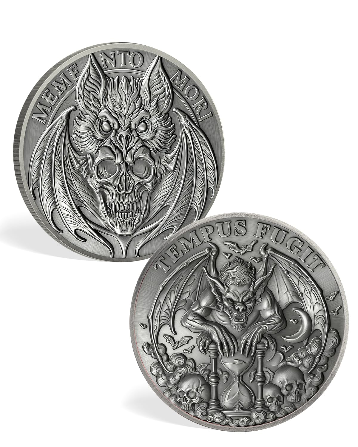 ACGZQY Memento Mori Coin – Eternal Passage Memento Vivere Coin with Bat Skull Hourglass Design- Stoic EDC Challenge Coin for Daily Practice - Enjoy Today Motivational Reminder Token Stoicism Gifts