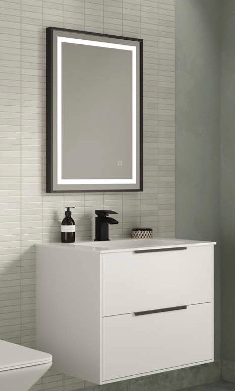Keenware KBM-444 Slimline Grey Framed Touch Control LED Mirror; 700x500mm - Image 4