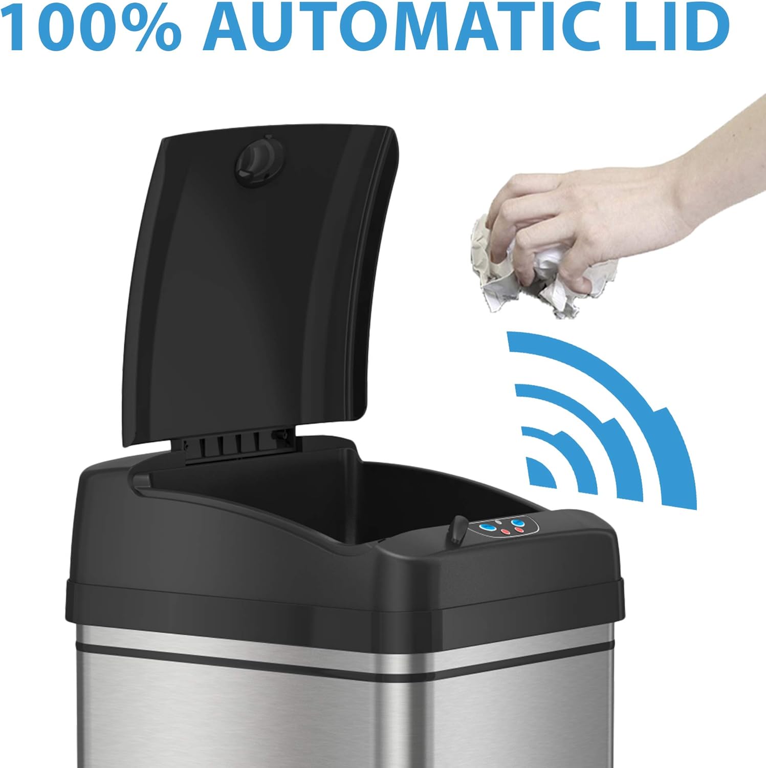 iTouchless 13 Gallon Stainless Steel Automatic Trash Can with Odor-Absorbing Filter and Lid Lock, Sensor Kitchen Garbage Bin, Power by Batteries (not included) or Optional AC Adapter (sold separately): Home & Kitchen