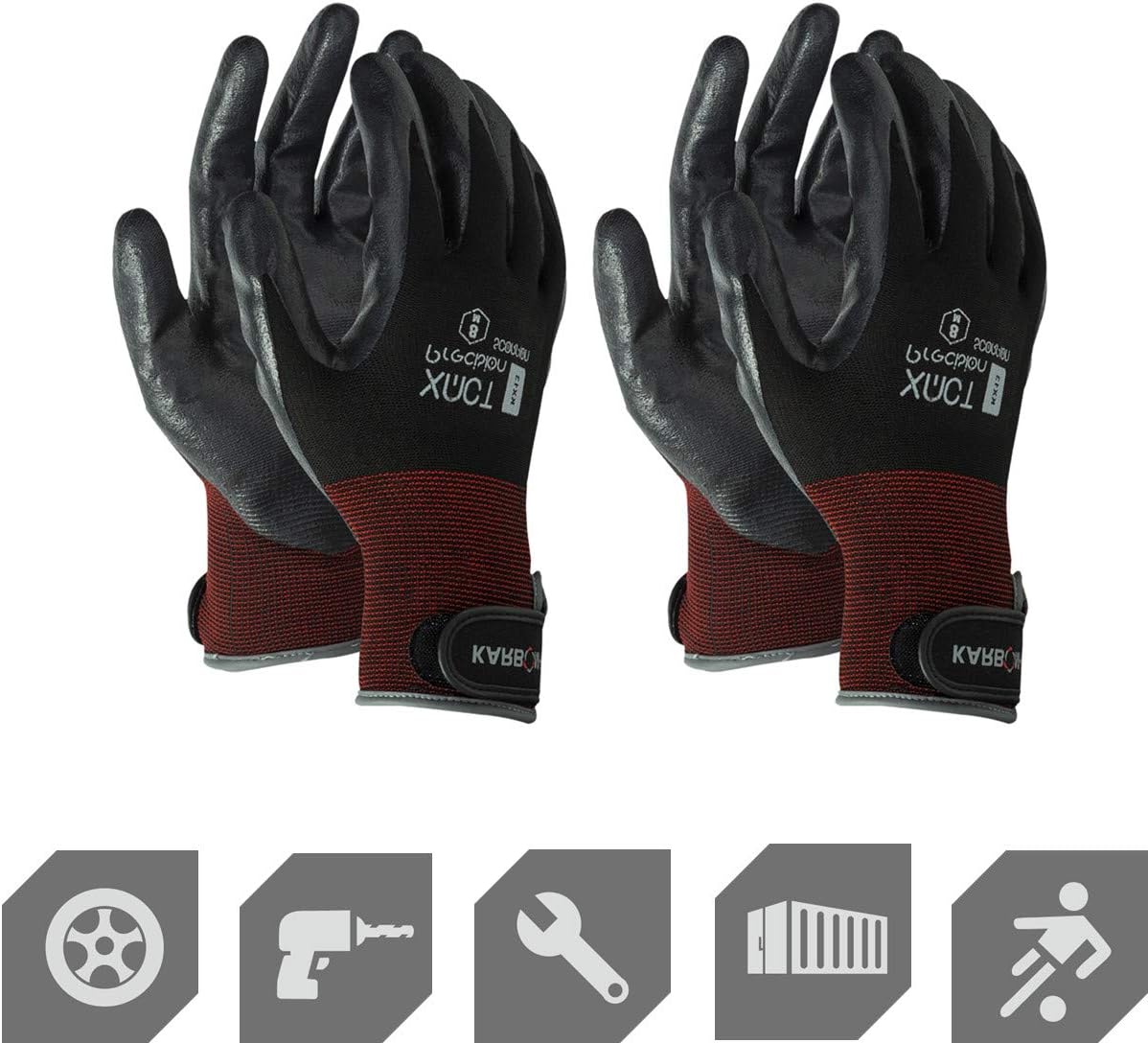 OCGIG 2 Pairs Oily Work Gloves Nitrile Coated Industrial Grip Repair Gardening and Work Safety Gloves KX-13,XL