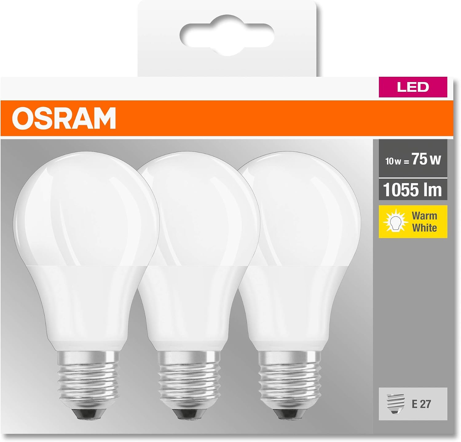 OSRAM LED BASE CLASSIC A / LED lamp, classic bulb shape: E27, 9 W, 220…240 V, 75 W replacement, frosted, Beam angle: 150 ° - Image 5