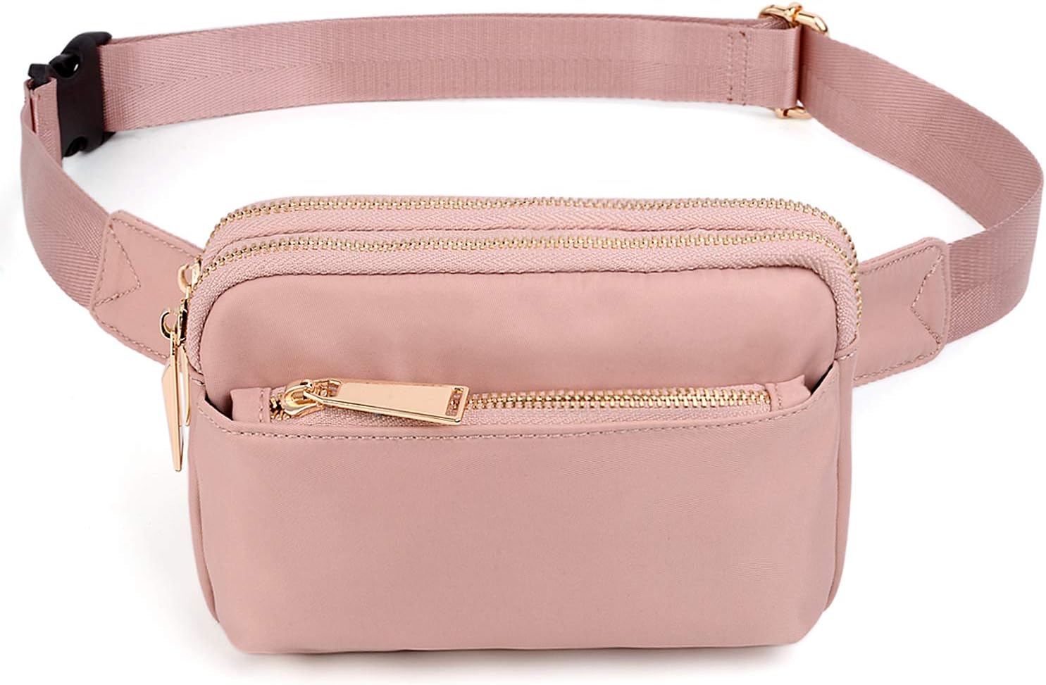 Bumbags for Ladies Sports Travel Fanny Pack Women Men Fashion Waist Packs Mother Mum Fits Mobile Phone Golden Zippers Waterproof Nylon by UTO Pink - Image 5