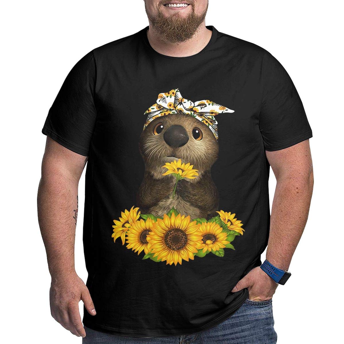 Old Cat Sloth And Sunflower Lovely Comfortable Black Wild Joker Necessary For And Shirts