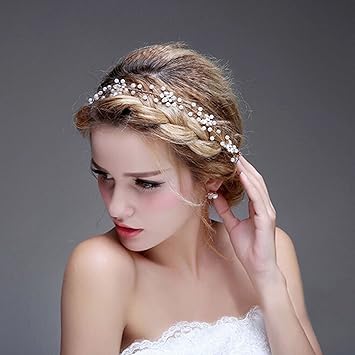 Amazon Com Bridalvenus Bride Wedding Headband Bridal Peal Halo