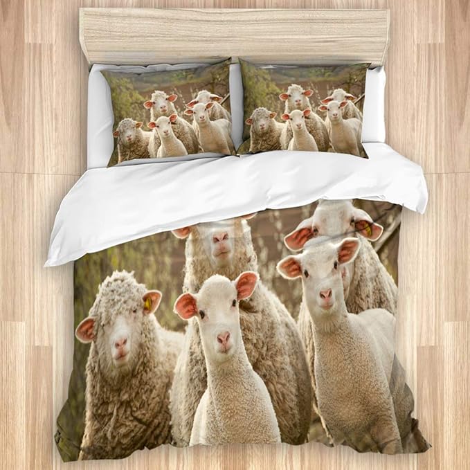 KGSPK Duvet Cover Set,Sheep Within a Mob Turn to Check Out