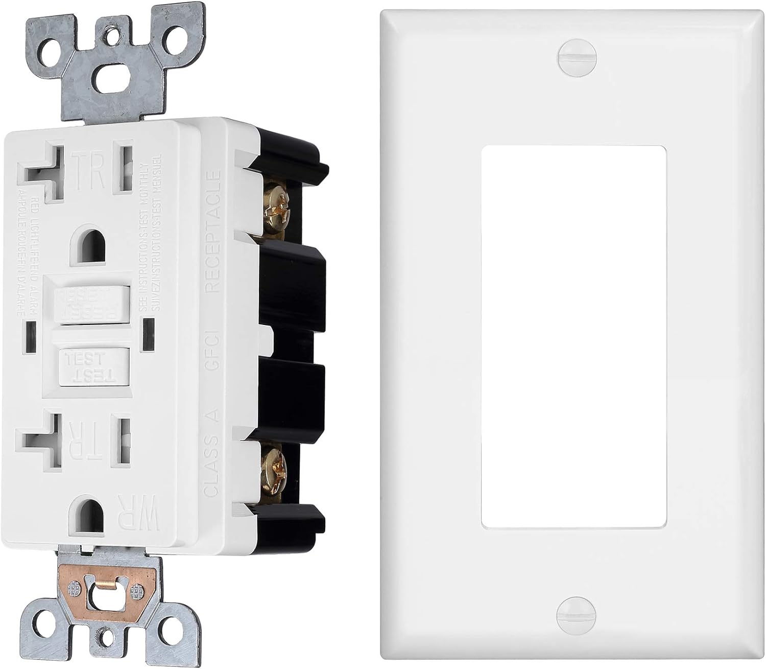 1 Pack - GFCI Duplex Outlet Receptacle - Tamper Resistant & Weather Resistant 20-Amp/125-Volt, Self-Test Function with LED Indicator - UL Listed, cUL Listed - Wall Plate and Screws Included, White - - 