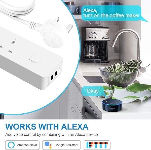 Woox R4055 UK Smart Power Strip 13 A 3 puertos 2 USB R4055