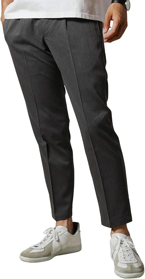 Amazon スプ Spu アンクルパンツ スラックス パンツ メンズ メンズファッション 春 秋 冬 Tr ストレッチ アンクル パンツ スーツ地 セットアップ センタープレス タック メンズ 通販