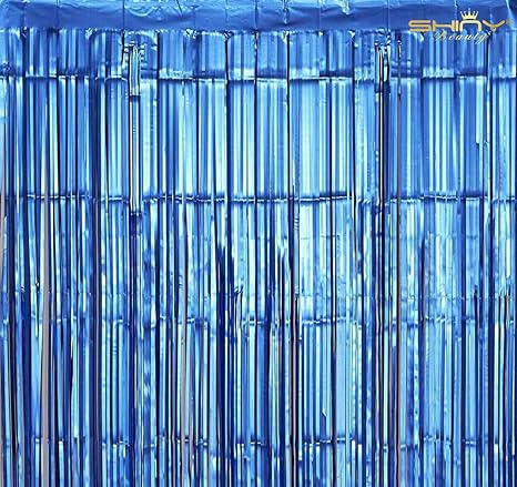 Amazon Shinybeauty ホイルフリンジカーテン 3x8フィート ロイヤルブルーメタリックティンセルホイルフリンジ背景写真ブース小道具 ウェディング ベビーシャワー装飾 造花 オンライン通販