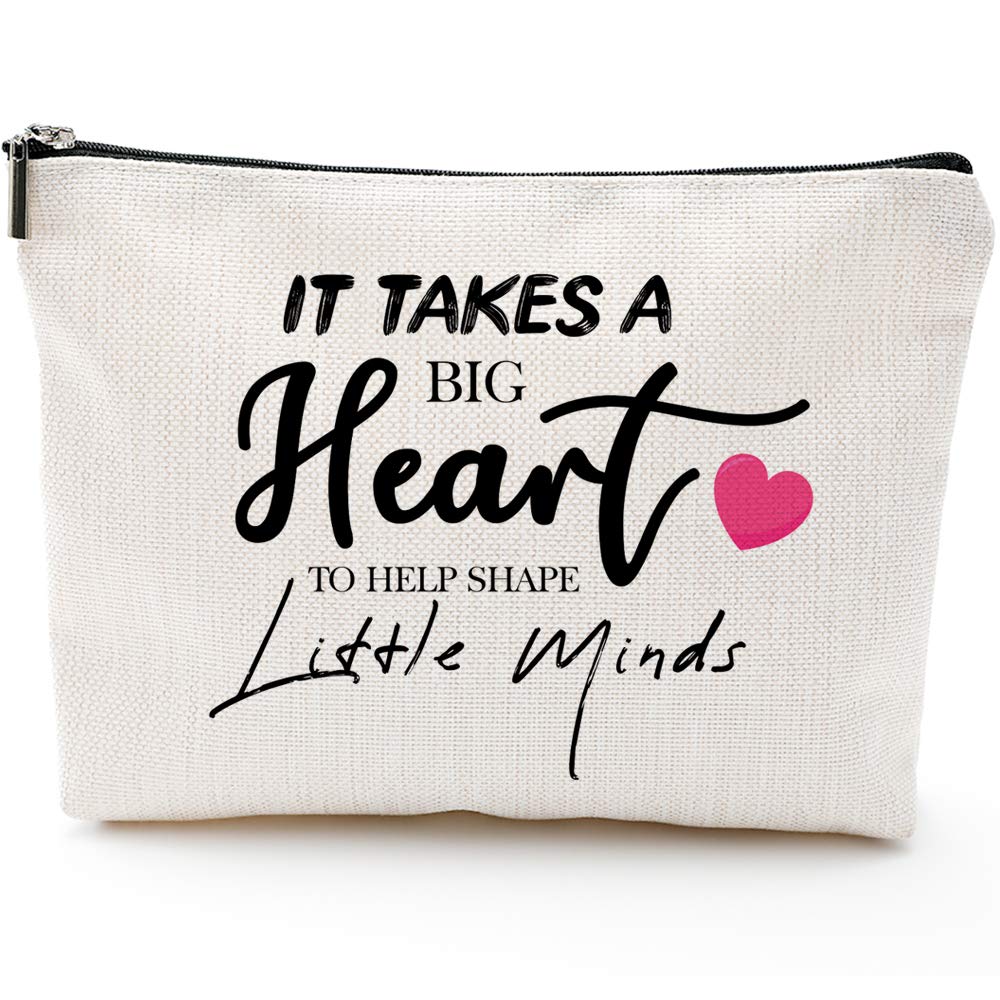 Teacher Appreciation Gifts,Thank You Mom Gifts, Anut,Grandma,Boss Appreciation Gift-It Takes A Big Heart to Help Shape Little Minds- Makeup Travel Case,Makeup Bag Gifts