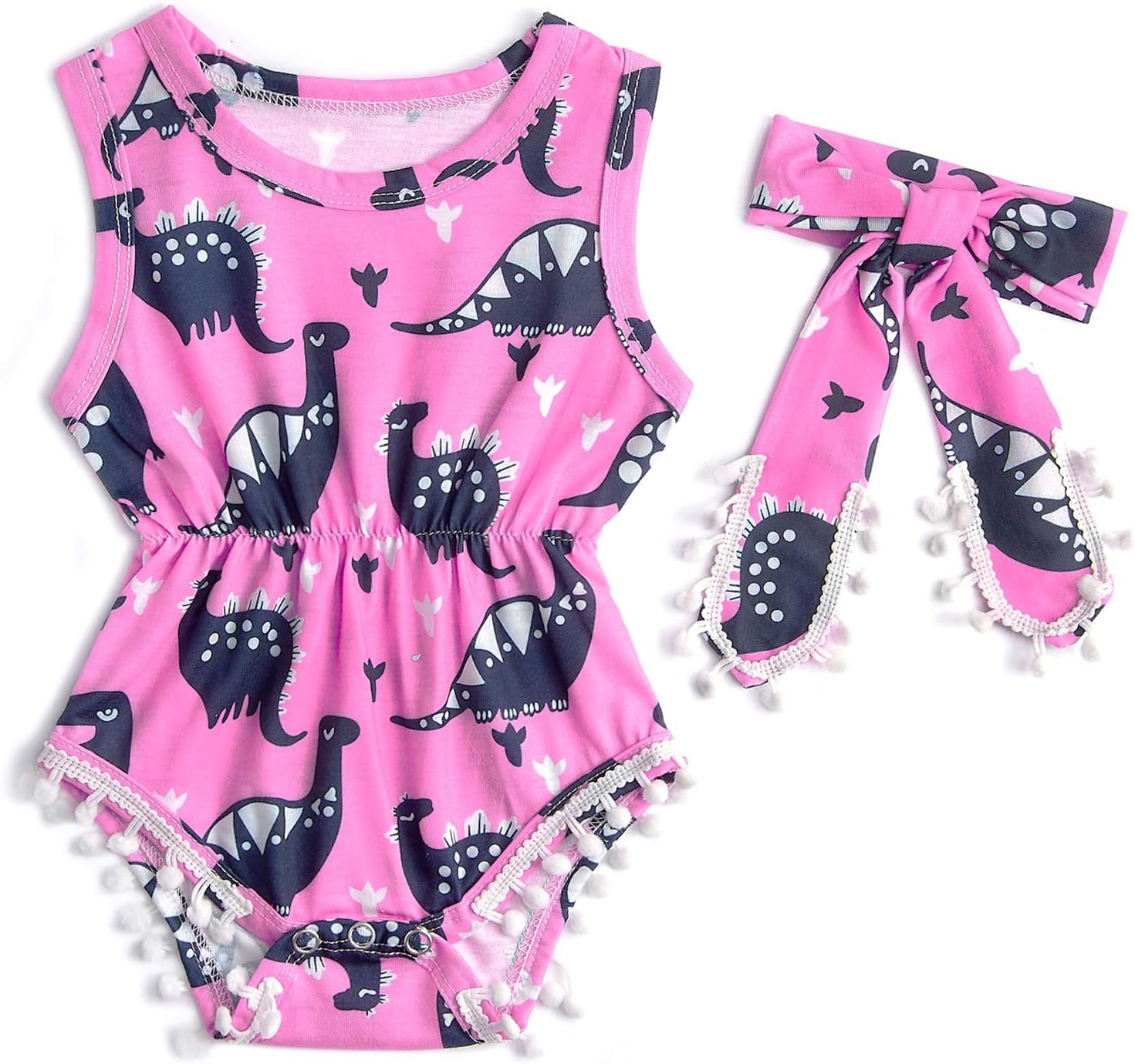 BFUSTYLE Baby Girl Dinosaur Tassel Fall Romper Leotard Pink 1 Pack 0-3M