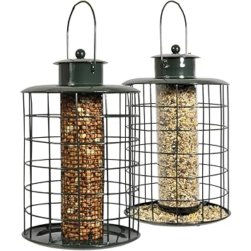 Twin Pack Squirrel Proof Hanging Bird Feeder Cage Station For Nuts