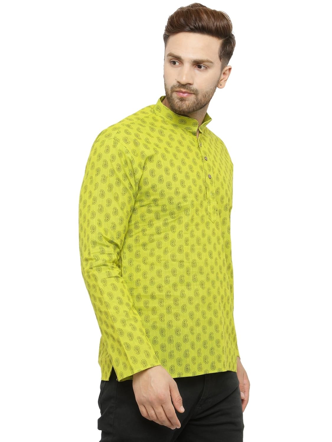 rg designers green printed mens short kurta_rgds6580mango-green