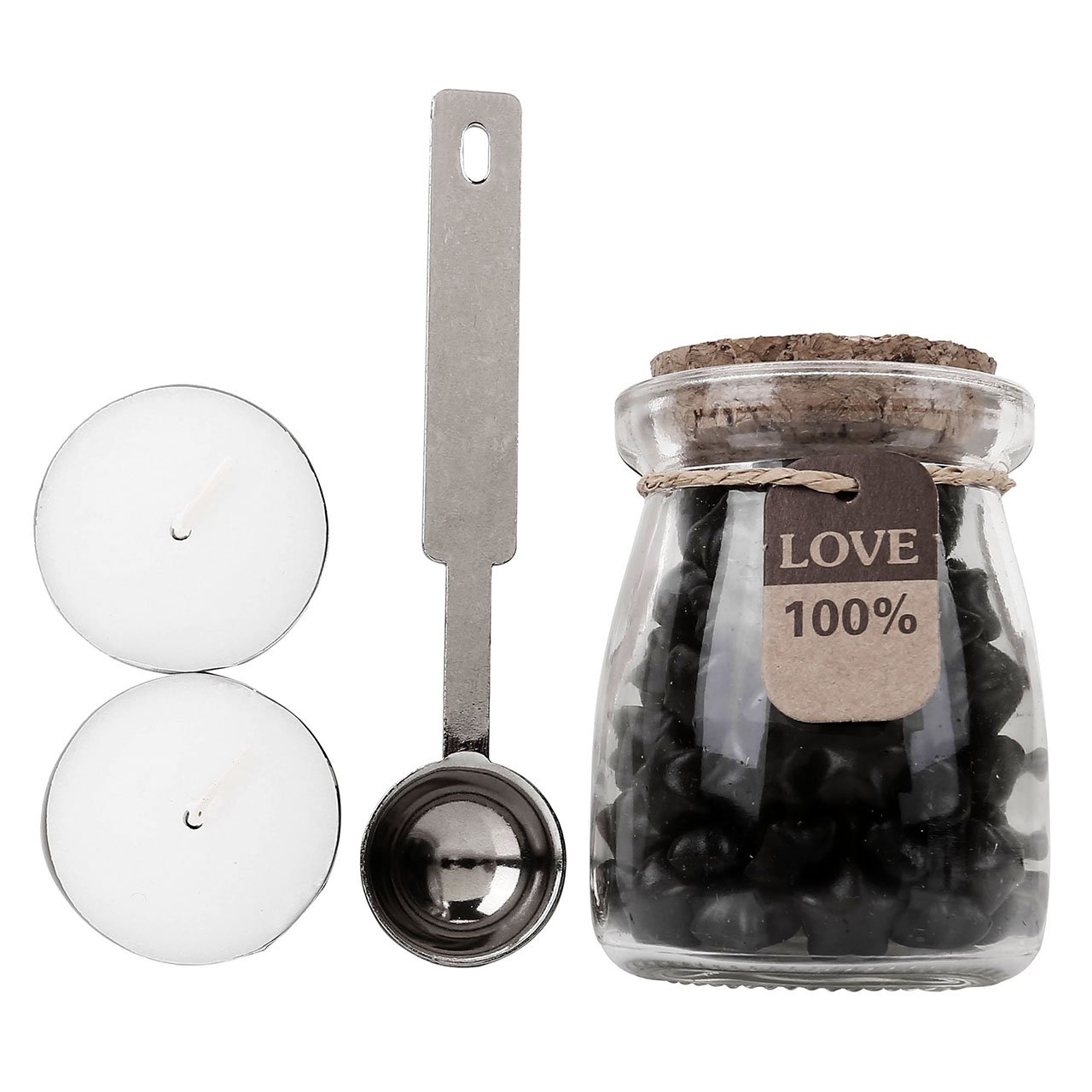 Mogoko Sigillo + Ceralacca in forma di Stella + Cera + Cera Stick Spoon Francobolli Vintage Kit per Lettera Personalizzata Timbri Personali REGALO SET - Nero