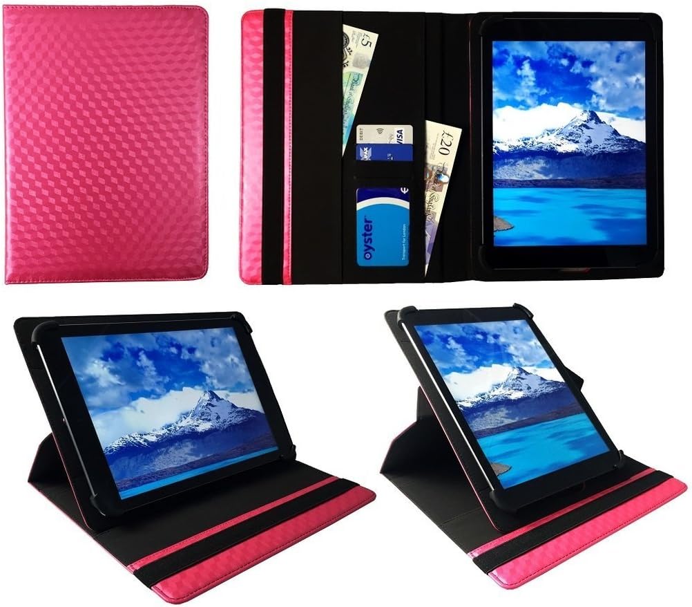 Sweet Tech Teclast T10 Tablet PC 10.1 Inch Tablet Pink 3D Cube Universal 360 Degree Rotating PU Leather Wallet Case Cover Folio (9-10 inch)