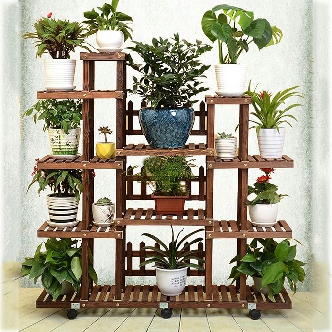 GFHJ1201 Soporte De Flores De Madera Maciza 5 Capas Balcón Rack De ...