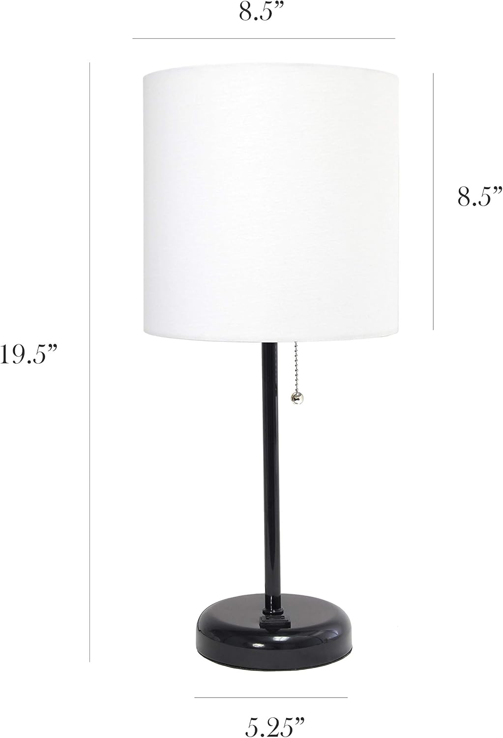Limelights LT2024-GRY Brushed Steel Lamp with Charging Outlet and Fabric Shade, Grey - - 