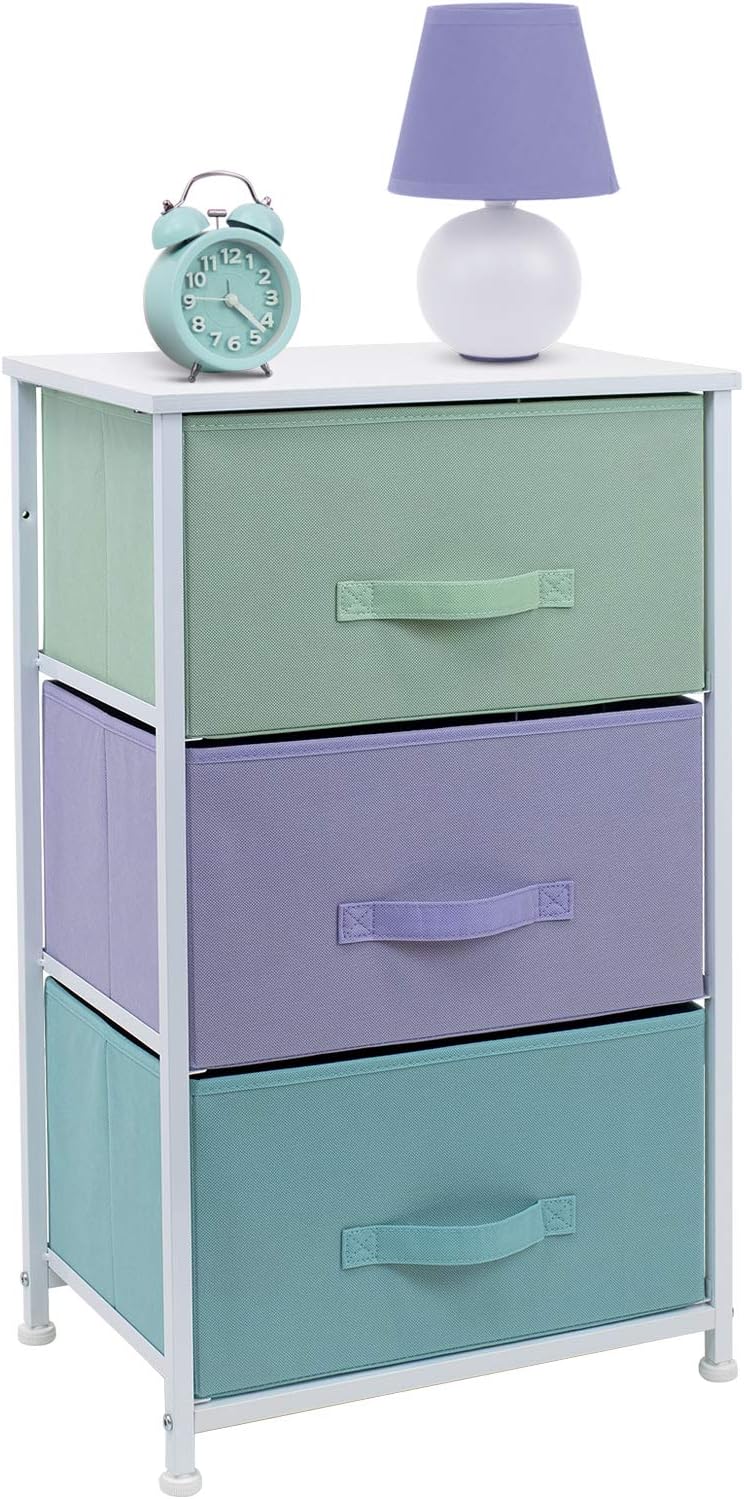 Sorbus Nightstand with 3 Drawers - Bedside Furniture & Night Stand End Table Dresser for Home, Bedroom Accessories, Office, College Dorm, Steel Frame, Wood Top (3-Drawer, Pastel/White): Kitchen & Dining