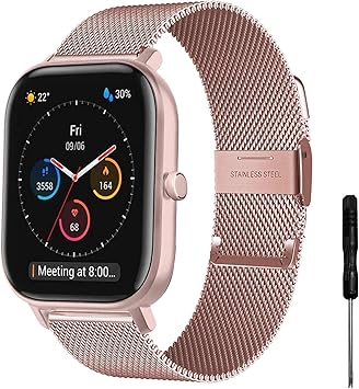 YHC Correa per Amazfit GTS Correas,Pulsera de Metal de Acero Inoxidable es Compatible con Amazfit Bip/Bip Lite (Rosa Rosa1)