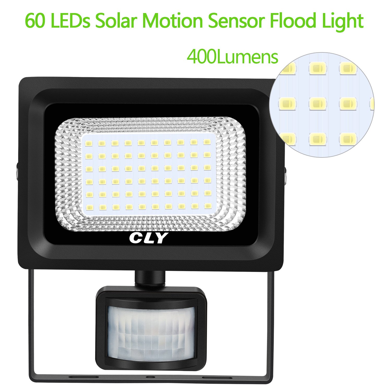 Projecteur Solaire Exterieur Avec Détecteur, CLY Lampe Solaire Extérieur Avec Détecteur de Mouvement, 60 LED Spot Solaire Exterieur Détecteur, Eclairage Solaires Extérieur 400 Lumen, Étanche IP 66 Pour Gazon, Jardin, Patio