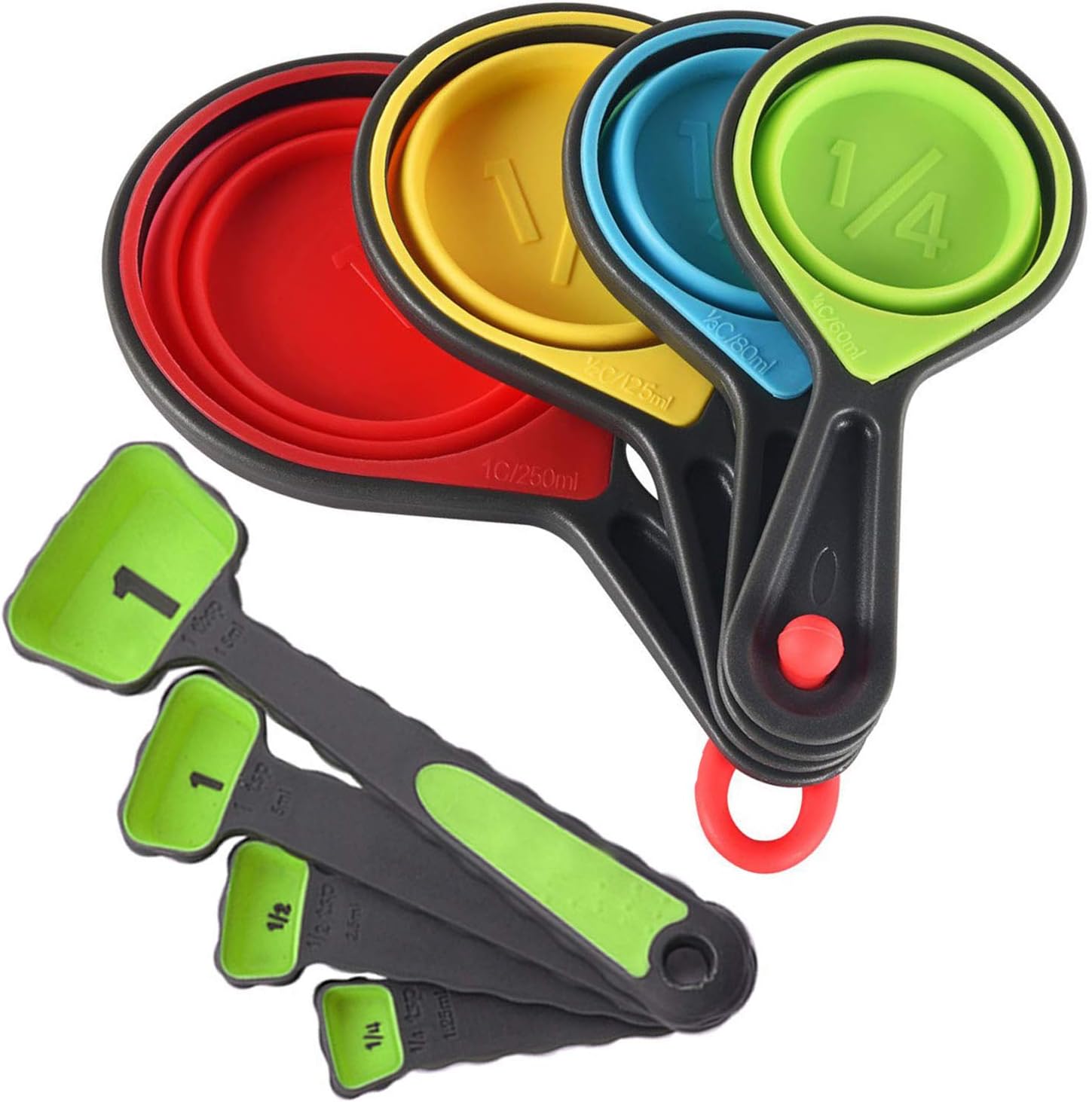 Collapsible Measuring Cups and Spoons Set 8 Piece Portable