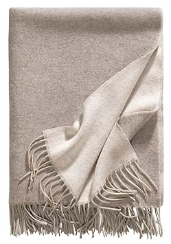 Eagle Products Alassio Kaschmirdecke / Doubleface Decke / Wohndecke / Wolldecke 135 x 195 cm in ecru/natur mit Fransen / Made in Germany