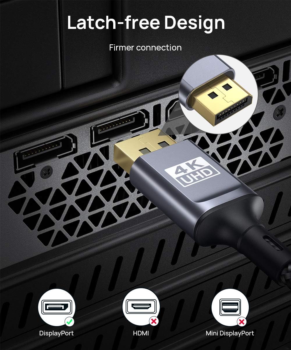 DisplayPort Cable 10ft, JSAUX Display Port Cable to DisplayPort for Monitor 144Hz, DP Cable 4K@60Hz/ 2K@144Hz Gold-Plated Compatible for Lenovo, Dell, HP, ASUS and More-Grey: Home Audio & Theater