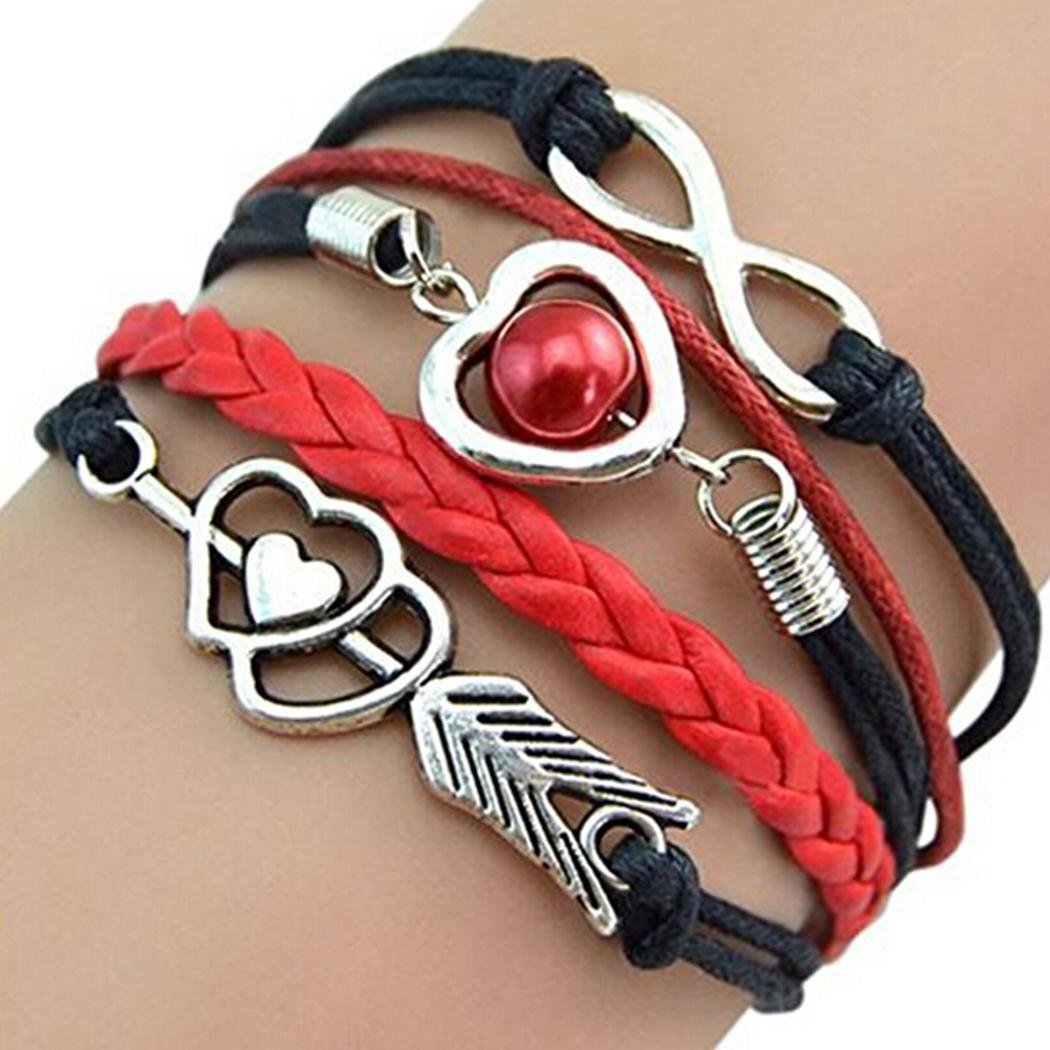 IEnkidu Women Vintage Style Love Infinity Friendship Multilayer Synthetic Leather Braided Bracelet (White)