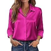 Zeagoo Womens Tops Long Sleeve Satin Silk Button Down Shirts Casual Business Dressy Blouses Fall Clothes