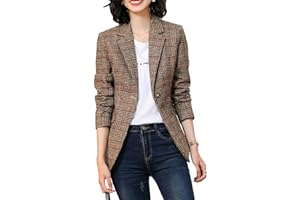 ebossy Women's Notch Lapel 2 Button Boyfriend Blazer Suit Houndstooth Plaid Jacket Coat