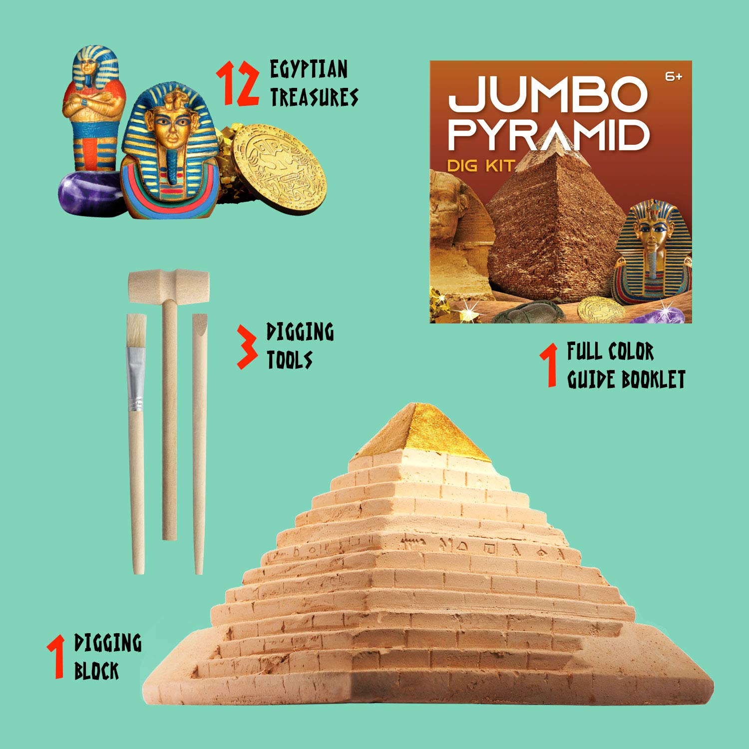 XXTOYS Pyramids Dig Kit, Ancient Egyptian Civilization Civilization Excavation Set Including Mummy Case Sun God Great Sphinx and More, STEM Science Educational Toys Archaeology Gifts for Boys & Girls