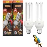 KINGYEENUO 2 Pack E26 UVA UVB Light Bulb for Birds 2.4 UVB 20W Compact Flourescent Lamp for All Kinds Captive Birds, Natural Sunlight Simulation Bird Parrot Light Bulb