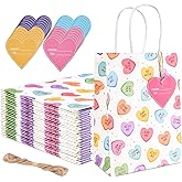 Sanixin 24Pack Valentine's Day Paper Gift Bags with Handles Colorful Conversation Heart Goodie Bags with Tags Valentine's Day Party Favor Bags for Wedding Anniversary Christmas Supplies