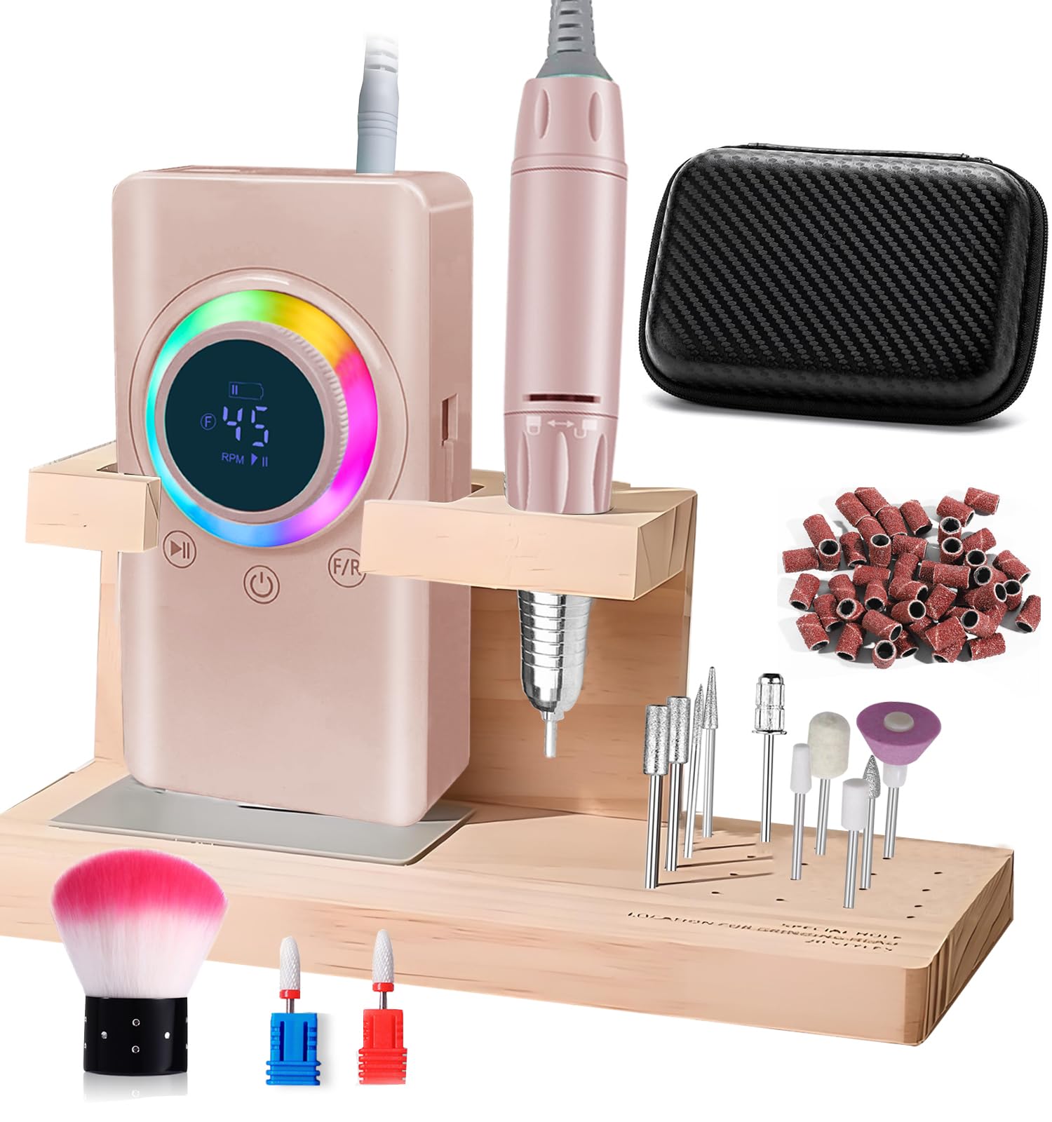 Photo 1 of 45000RPM Electric Nail Drill with EVA Case & Holder, Professional Rechargeable Nail File Machine with 2×2000mAh Battery 13 Drill Bits ,Cordless Efile Kit for Manicure Pedicure Salon Home