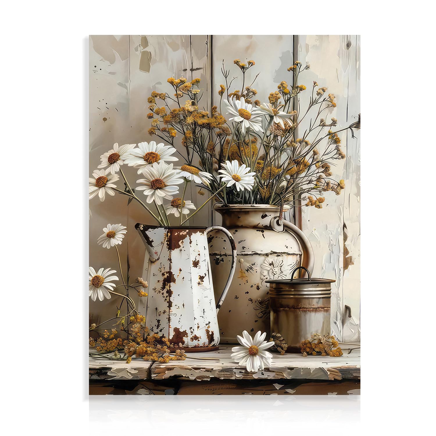 Dazzlewall Rustic Daisy Wall Art Farmhouse Bathroom Wall Decor Vintage Country Canvas Wall Art for Bedroom Bathroom Kitchen 12x16 in Unframed