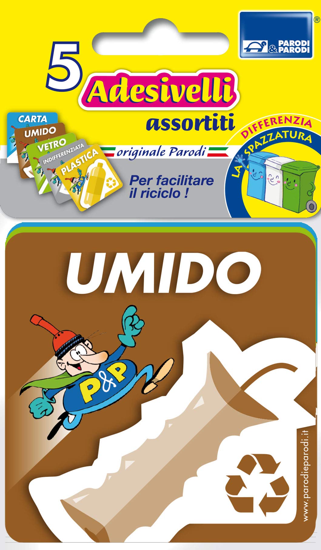 PARODI & PARODI Collection Set, Kit 5 Size 8 x 8 cm Garbage Recycling Garbage Can be Used Outside, Adhesive Plasticized bins, None