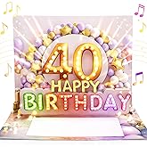 Joli Coon 40th birthday card with music and light - 3D pop up 40th birthday card for women with light effect, envelope and seal sticker - 7.9 x 5.9 inch
