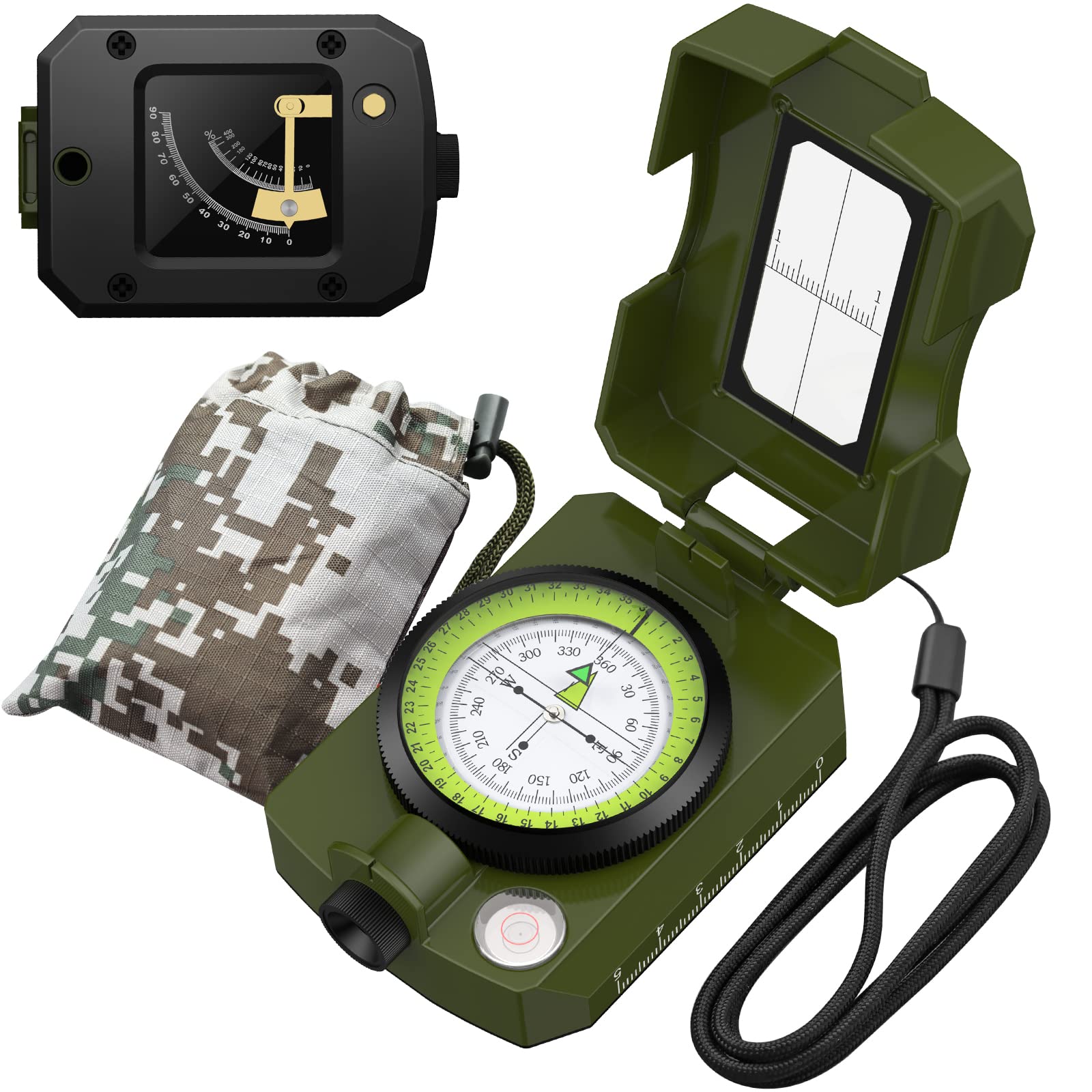 Proster Professional Hiking & Camping Compass with Sighting Clinometer, IP54 Waterproof Aluminum Alloy Navigation Tool - Includes Carry Bag for Outdoor Adventures, Hunting, Geology