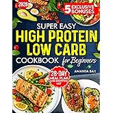 Easy High Protein Low Carb Cookbook for beginners: 80+ Simple Healthy Recipes with Pictures, Instructions What to Eat and Avoid– Includes Weekly Meal Plan and Grocery List !