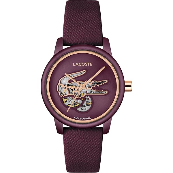 Lacoste Women\'s Black Leather Strap Pink-Trim Rectangular Dial Watch Lacoste leather watch - Gem main image 2