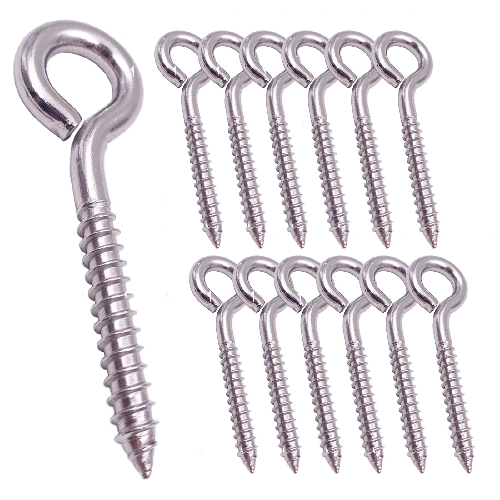 12 Pack 304 stainless steel screw eyes, heavy-duty screw hooks, small eyelets, indoor and outdoor,3.2 inches (Sealed 12 packs)