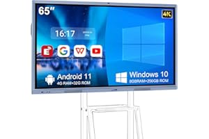 JYXCN 65" 4K Smart Board Interactive Digital Whiteboard, 8 + 256 GB Smart Board | Ultra-HD Display, Android Dual System & 20MP Camera | Touchscreen Electronic Smartboard for Classroom, Office