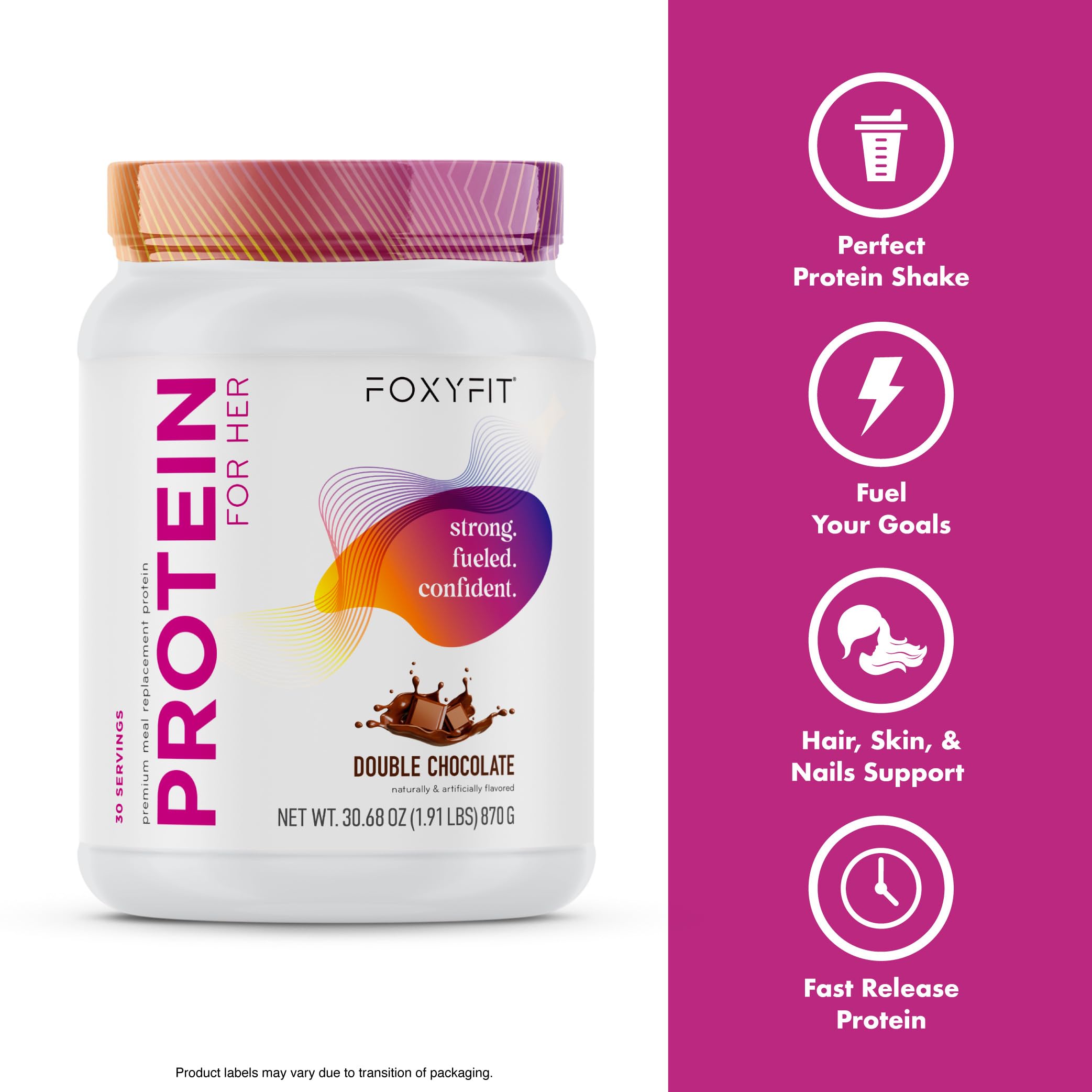 FoxyFit Protein for Her, Caramel Mocha Whey Protein Powder with CLA and Biotin for a Healthy Glow (1.85 lbs)