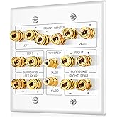 TNP 7.2 Surround Sound Subwoofer and Speaker Wall Plate - AV Home Theater Media HDMI Banana Plug RCA Wall Speaker Connection 