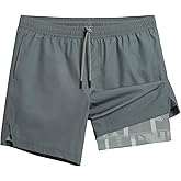 maamgic Gym Shorts for Men 7 inch Inseam with Liner Stretch 2 in 1 Workout Shorts Men Quick Dry Athletic Running Shorts